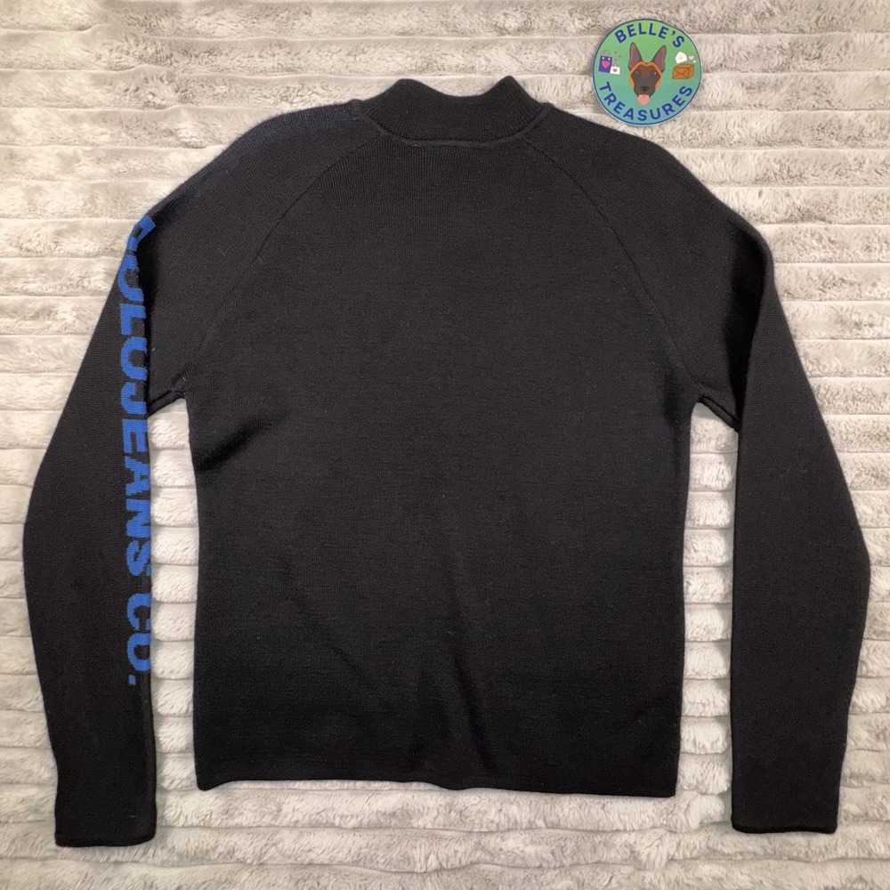Vintage Ralph Lauren Polo Jeans Co XL Wool Black Sweater‎ Blue Logo Spell Out - Picture 7 of 7